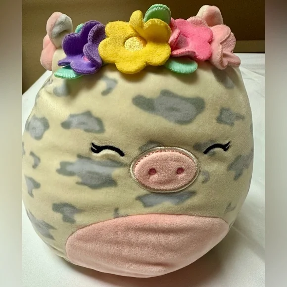 Squishmallows 8” Belana Cow Flower Crown 2021 Cream Gray Pink NWOT Plush - Picture 7 of 7